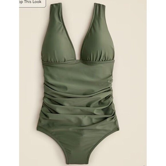 J Crew Ruched V Neck One Piece Swimsuit sz 20 / XL Olive Green NWT Modest - Picture 3 of 8